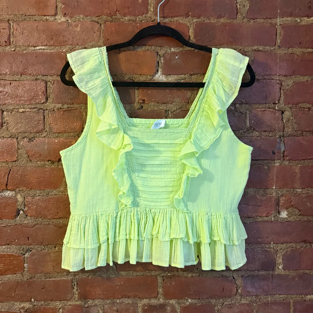 Allison New York Quinn Tank Ruffle Lace Women's Peplum Lime Green Small - Image 3
