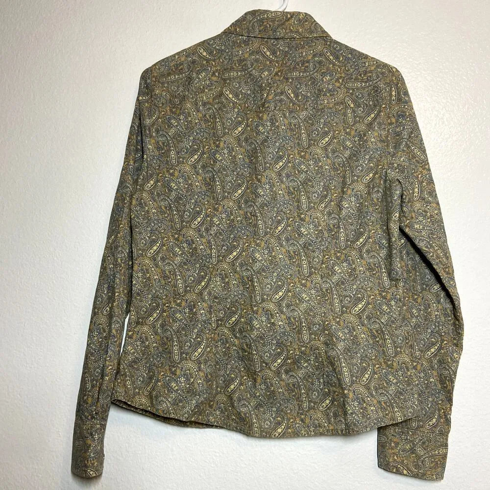 Vintage Tommy Hilfiger Pearl Snap Button Rodeo Shirt 80s Corduroy Paisley Tan M - Image 4