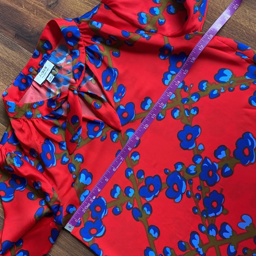 J. Crew Collection Satin Tie Collar Long Sleeve Blouse Keyhole Neck - Image 6