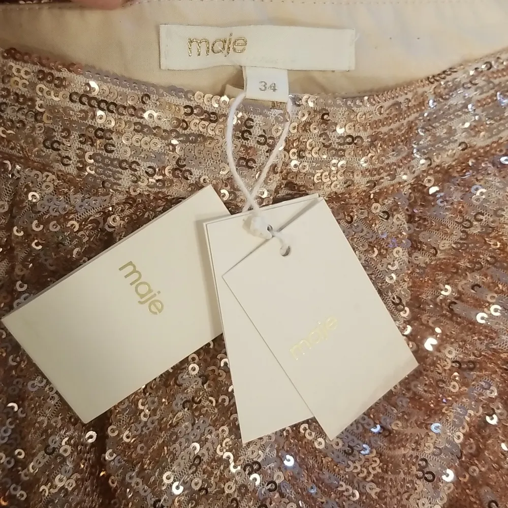 💕MAJE💕 Paillette Pleated Sequined Tulle Shorts High Rise ~ Metal Pink 34 NWT - Image 15