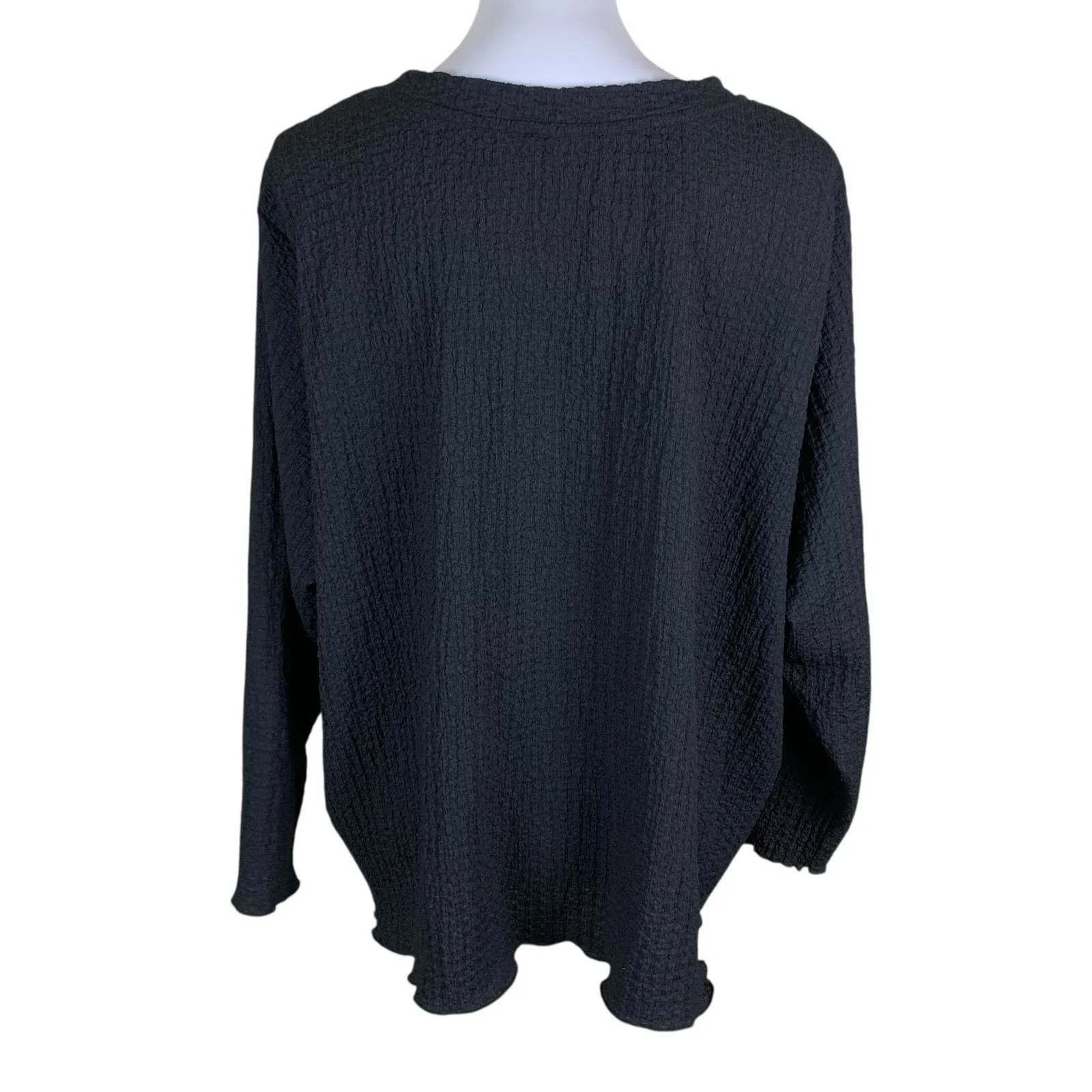 Modern Works Black Textured Long Sleeve Top XL Stretch Minimalist Basic - Image 2