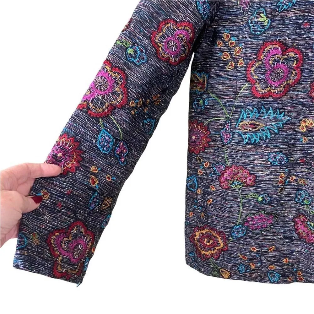 Vintage Chico's Design Silk Blend Embroidered Button Down Jacket Size 1 Medium - Image 5