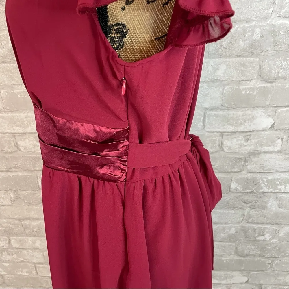 MAYA Burgundy Satin Cummerbund Dress Red Size 12 - Image 3