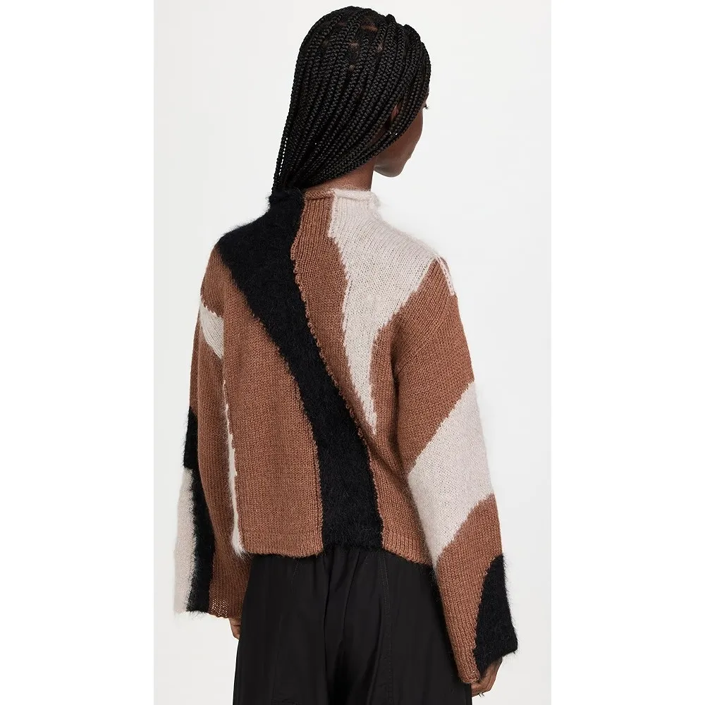 Aje Grande Intarsia Knit Mohair Alpaca Wool Sweater Size Large Brown - Image 5