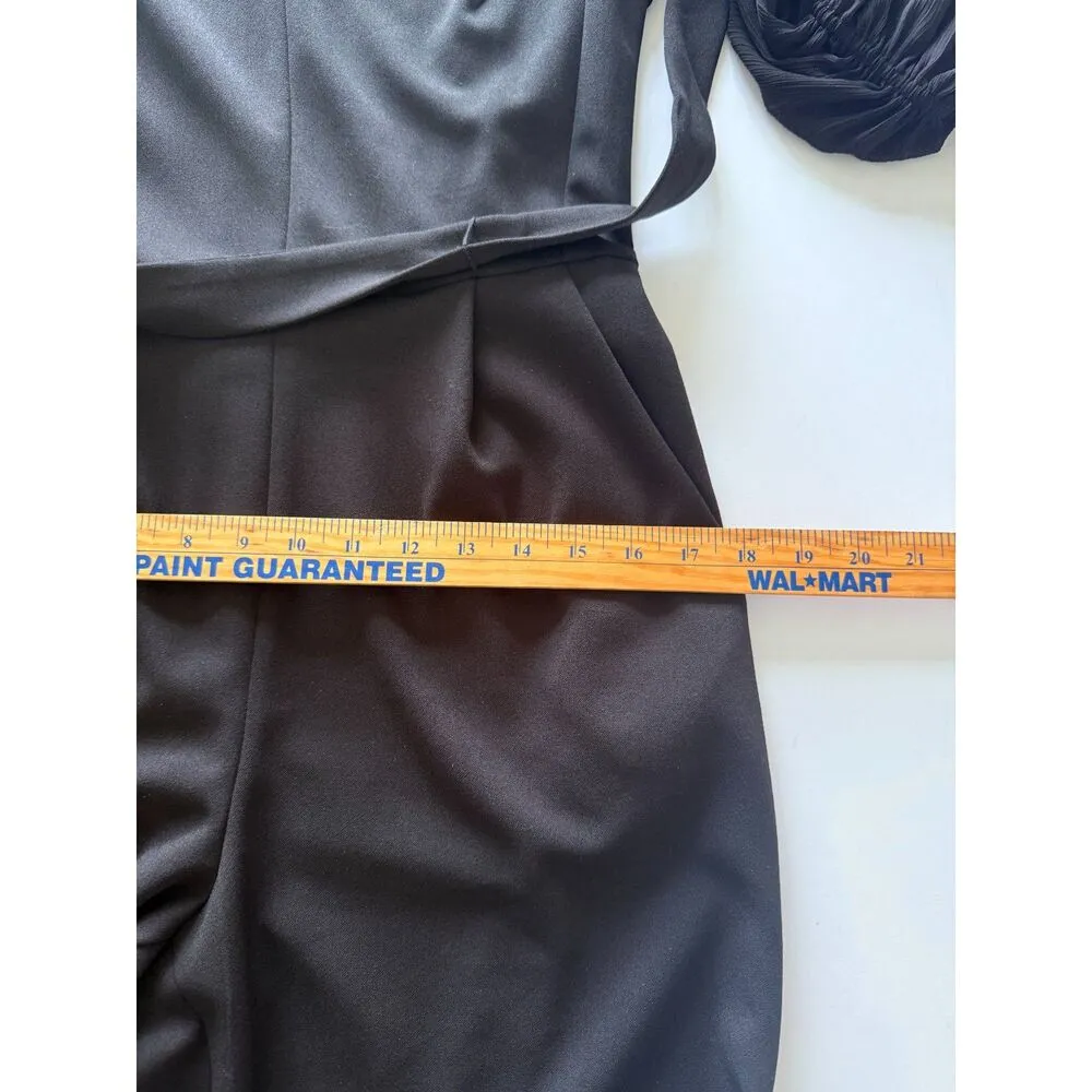 Calvin Klein Black Blouson Sleeve Belted Ankle Length Crewneck Jumpsuit Office 4 - Image 5