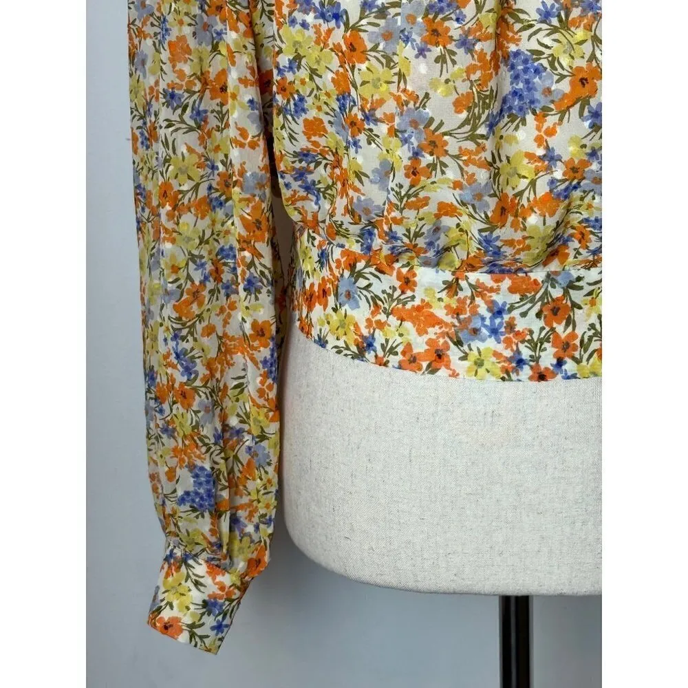 ASTR The Label Shirt Women Small Orange Floral‎ Tie Back Willa Top Boho Cottage - Image 7