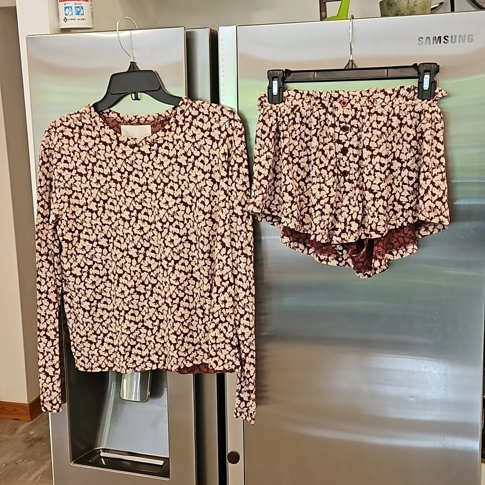 💕THE GREAT💕 The Long Sleeve Sleep Tee + Tap Short ~ Maroon Shadow Floral 0 NWT - Image 7