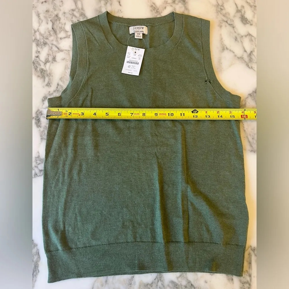 NWT J. Crew Jackie Shell Cotton Sweater Vest Green XS needs two seams repair - Image 3