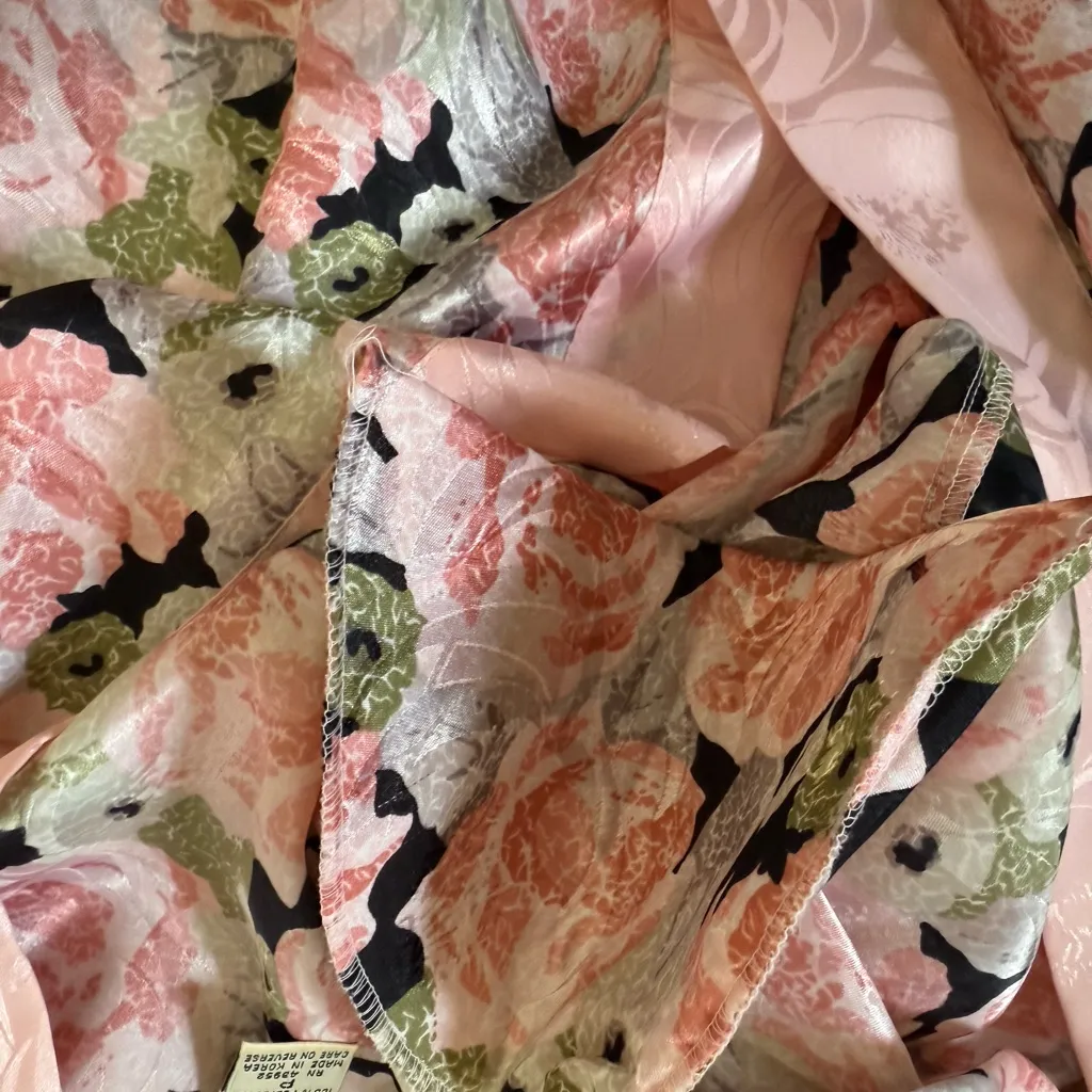 Vintage Lauren Alexandra Robe Floral Pink Satin Tie Waist Size P - Image 6