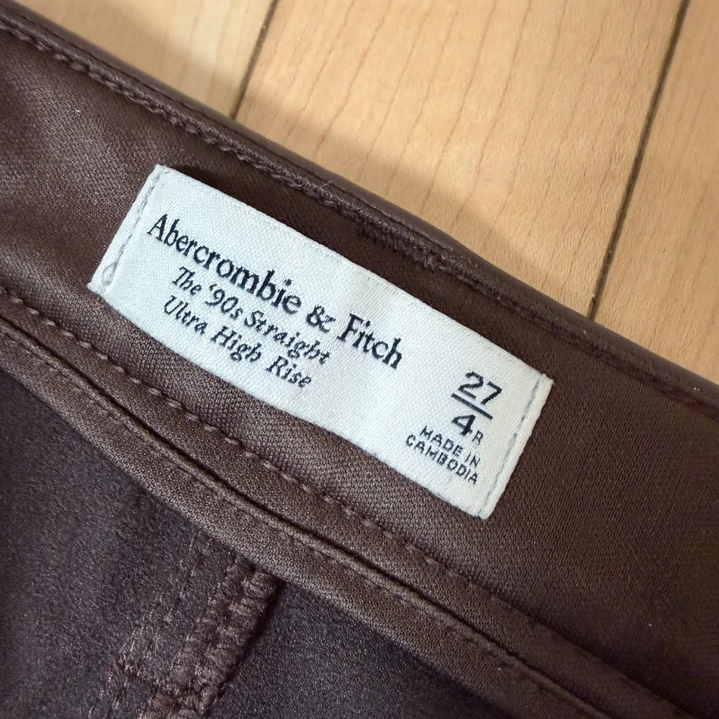ABERCROMBIE & FITCH Brown Faux Leather 90's Straight High Rise Pants Size 27 - Image 4