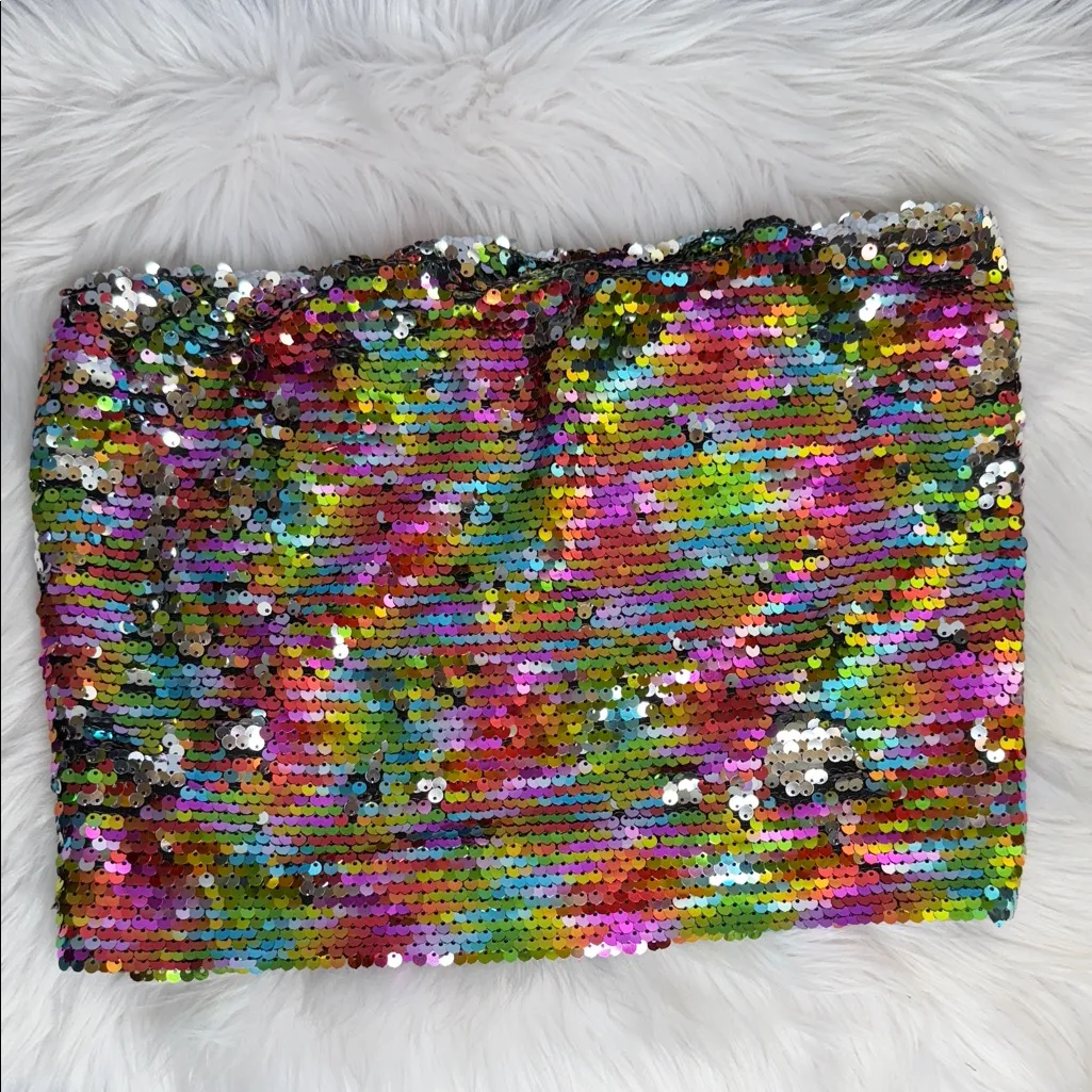 Wild Fable Multicolor Sequin Top Size L Festival Clubwear Sparkly Strapless - Image 3
