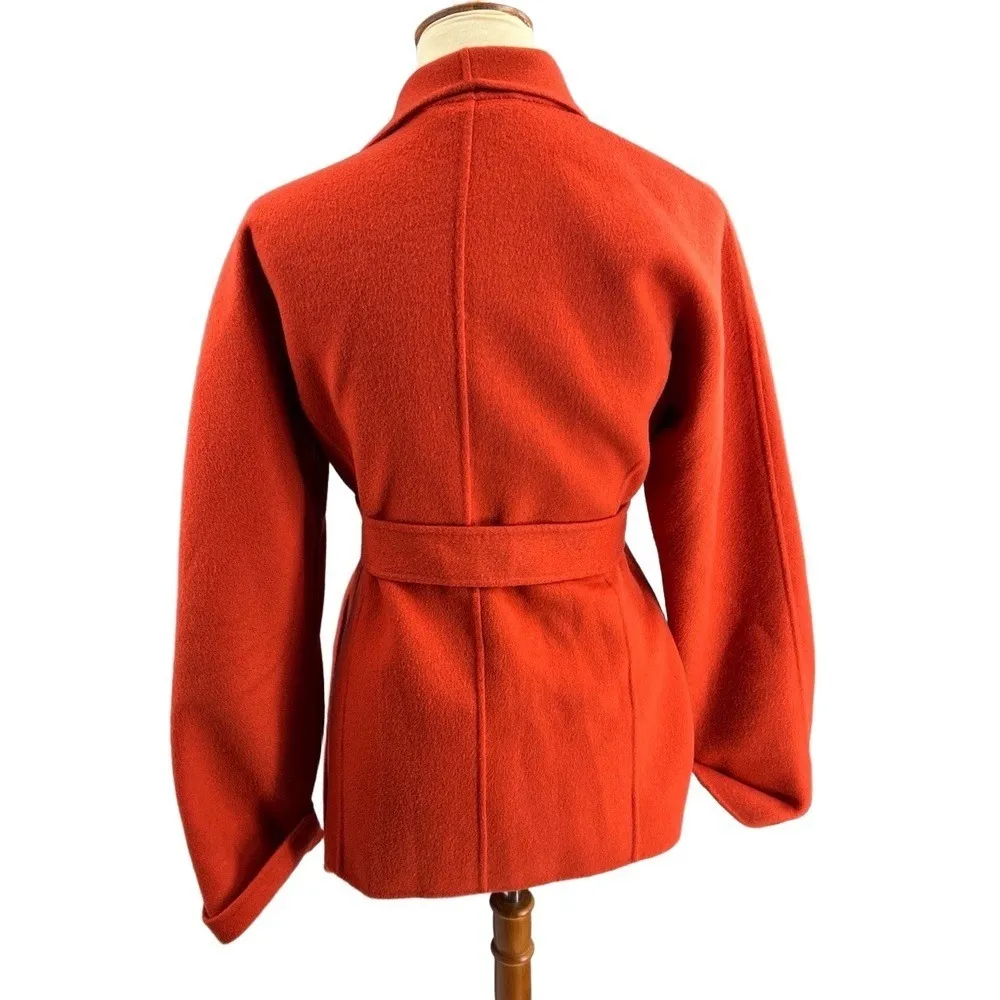 Carole Little Wrap Coat Red Wool Belted Shawl Collar Pockets Minimalist Medium - Image 4