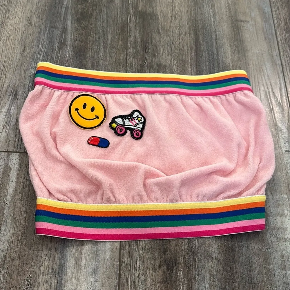 Dolls Kill Pink Terrycloth Patch Bandeau Tube Top Medium - Image 2