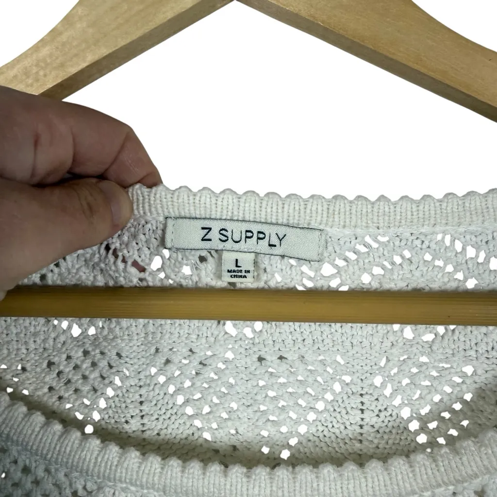 Z Supply Women’s Kasia Crochet Open Knit Sweater in Ivory Size L - Image 6