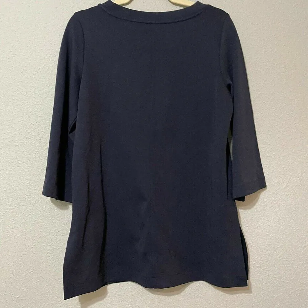 Ann Taylor Blue Embellished 3/4 Sleeve Round Neck Sweater Blouse Top Size S - Image 2