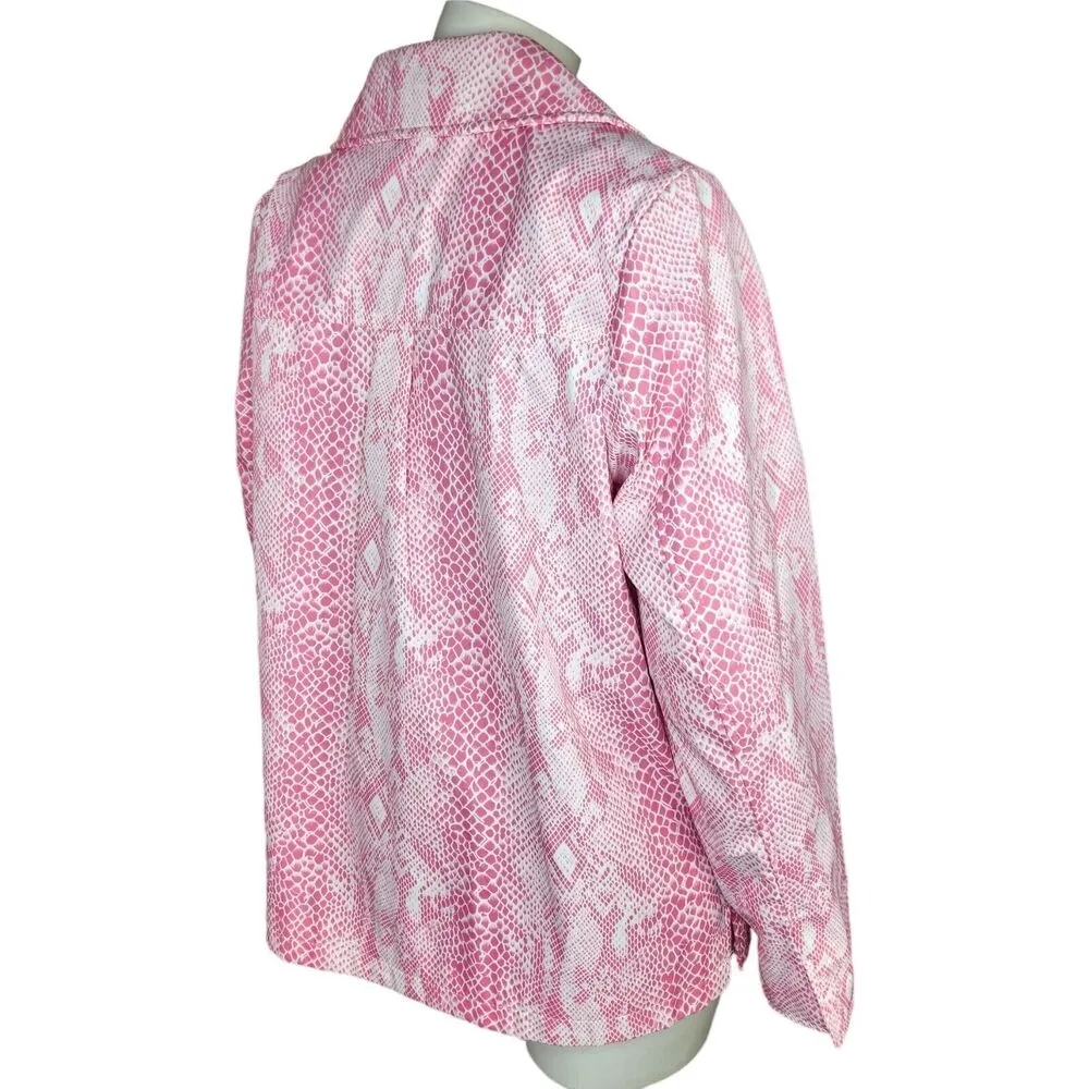 Dennis By Dennis Basso Pink Snakeskin Full Zip Rainjacket Long Sleeve Small NWT - Image 11