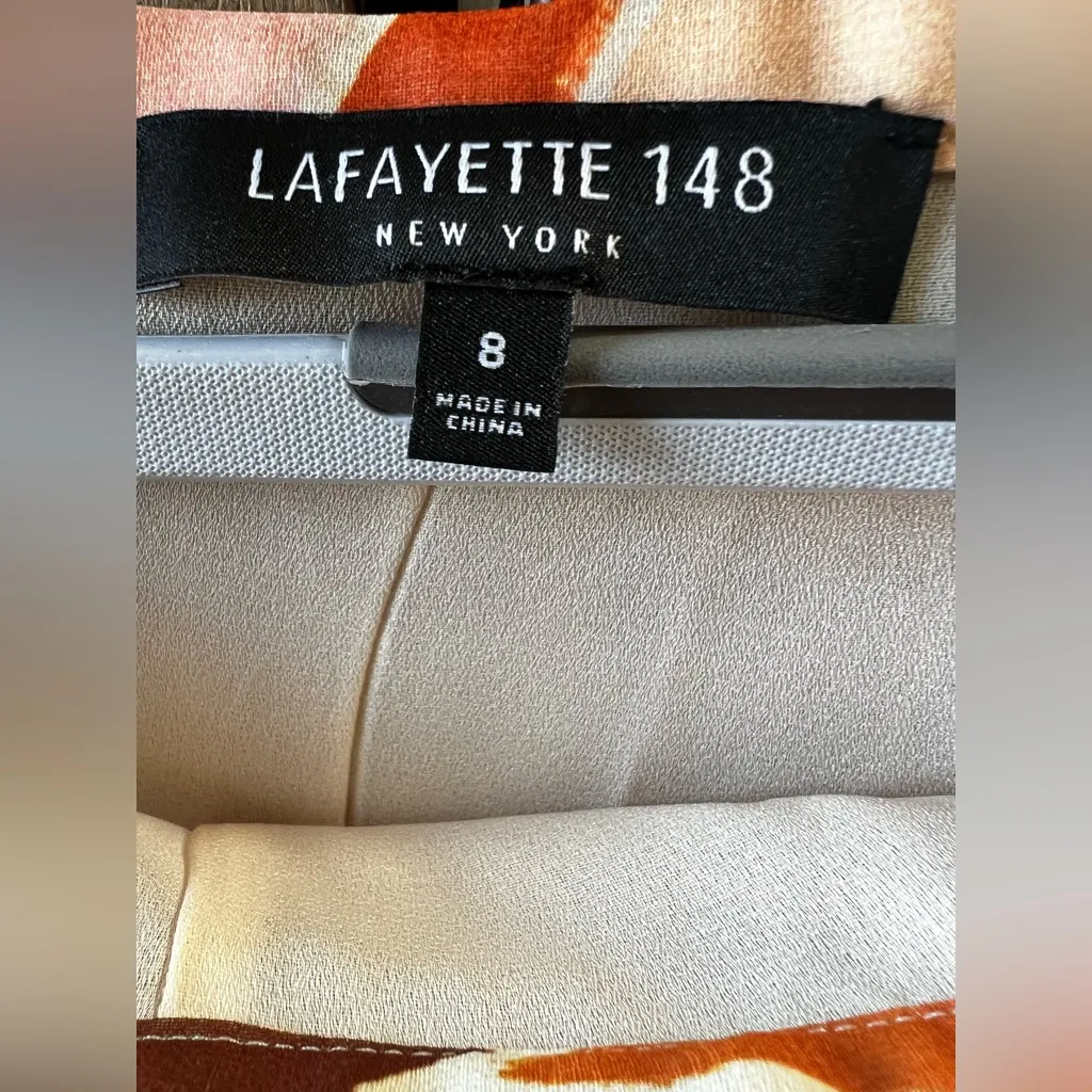 LAFAYETTE 148 New York Colorful Geometric Pleated Dress Orange Size 8 - Image 3