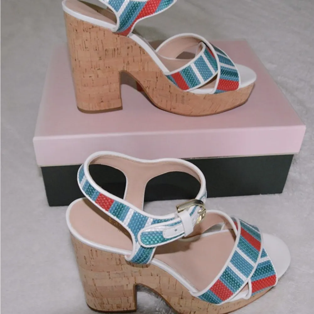 Kate Spade Grace Striped Raffia Platforms Size 8 1/2 NIB - Image 6