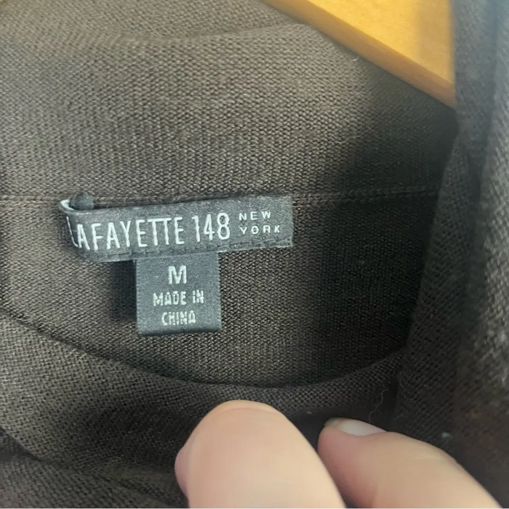 Lafayette 148 Brown 100% wool turtleneck lightweight sweater button detail med - Image 3