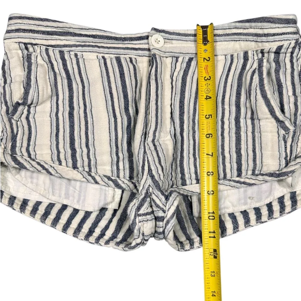 Free People Striped Linen Blend Shorts Size 4 Blue Cream Boho - Image 6