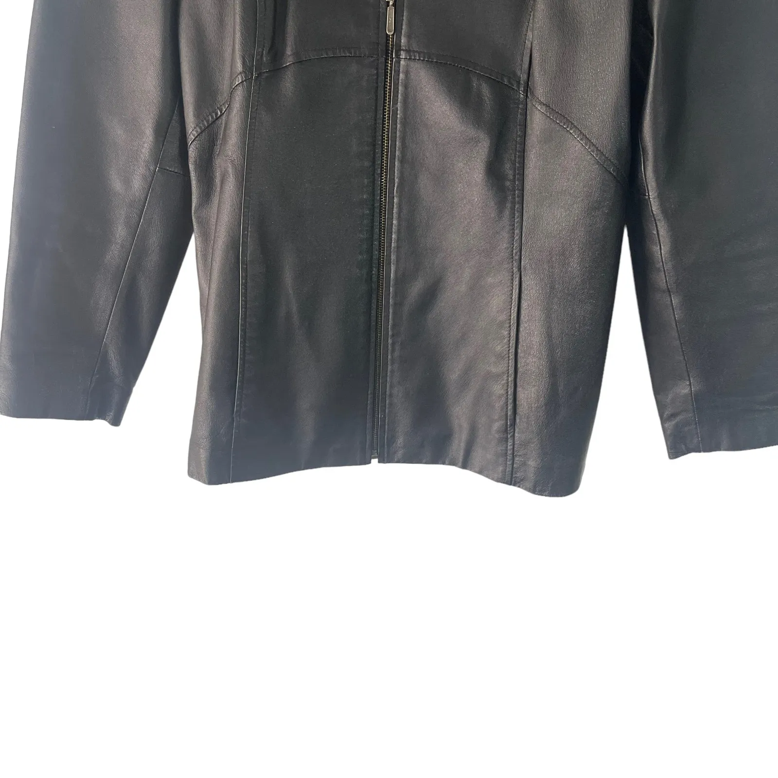 Jacqueline Ferrar Vintage 90s Women's Size Medium Black Leather Jacket Coat - Image 3