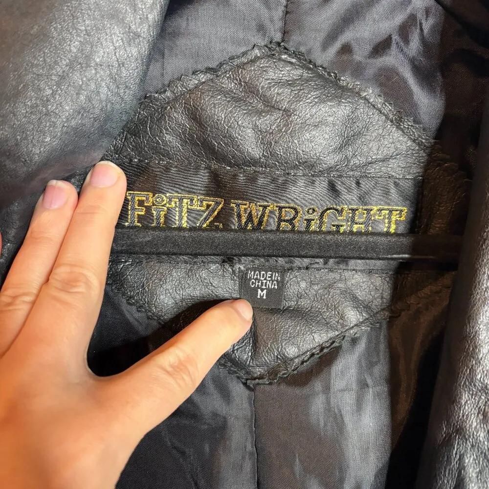 Vintage black leather long trench jacket Size M - Image 3