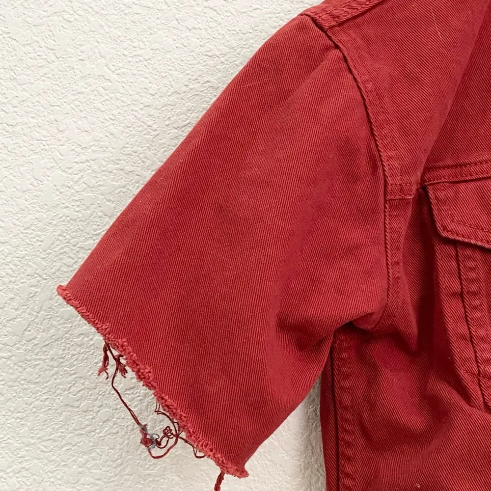 FOREVER 21 Rusty Red Customized Cropped Denim Jacket Size M - Image 7