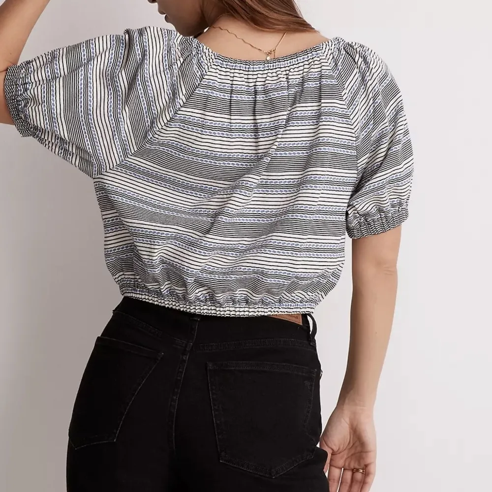 Madewell Jacquard keyhole cotton crop top in stripe - Image 8