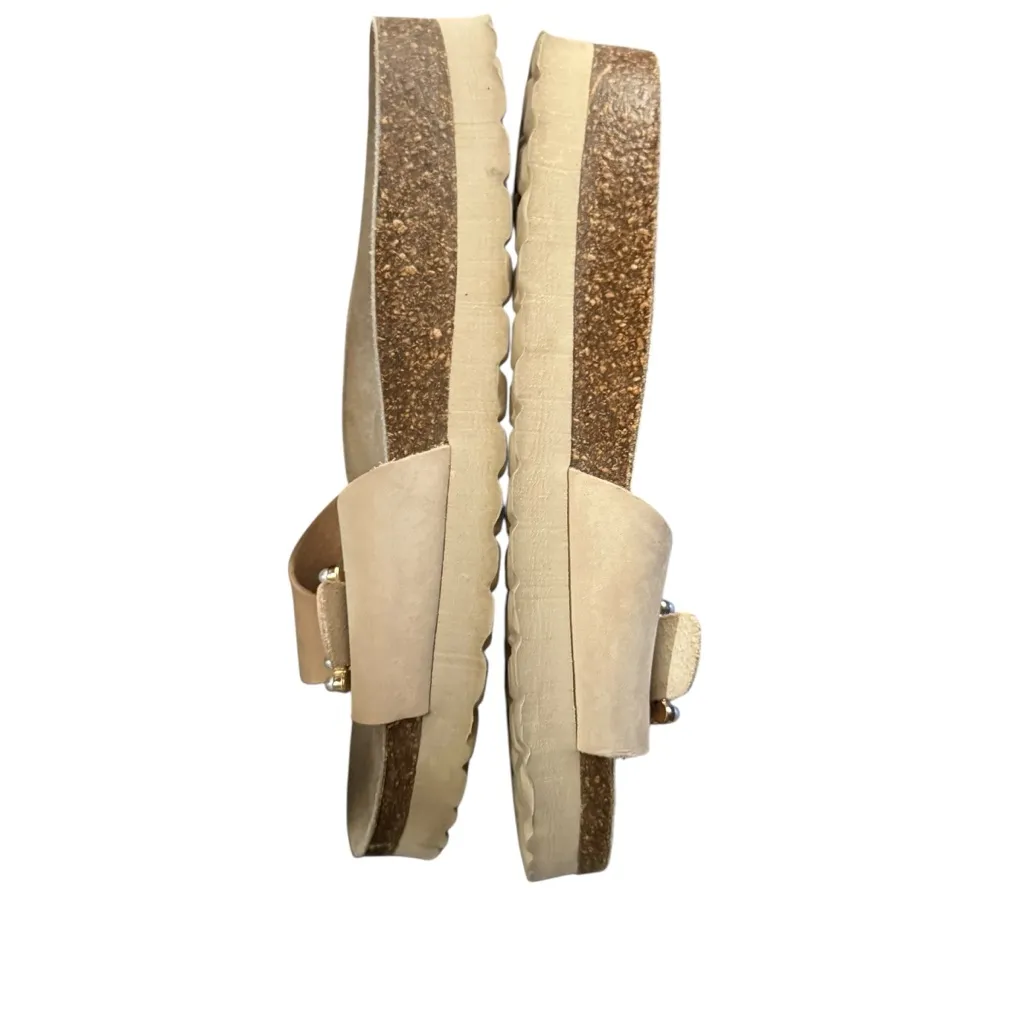 Autenti Pearl Buckle Sandals in Cream beige pearl clasp slip slides Spain made Tan Size 9 - Image 2