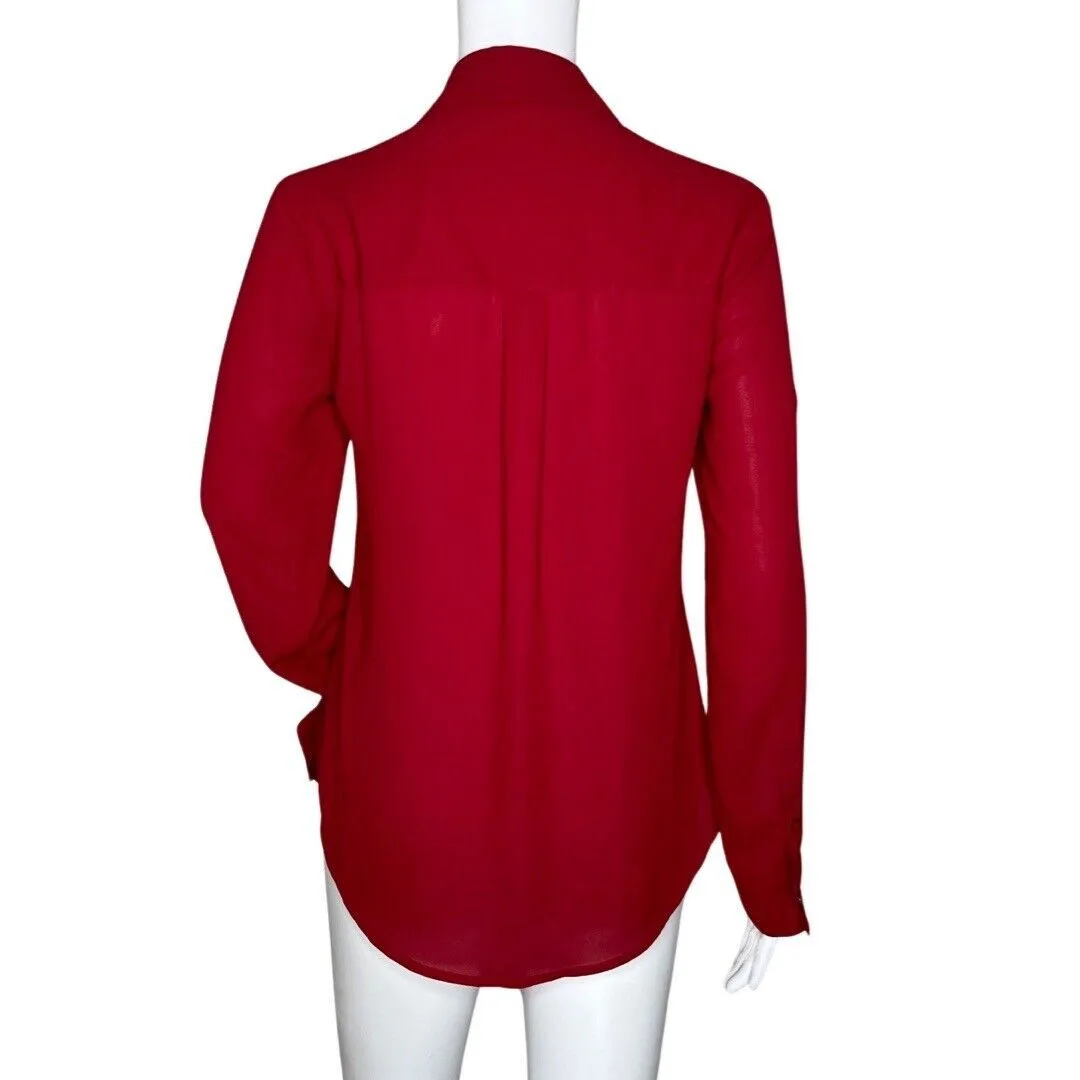 Express Shirt Women XS Portofino Solid Red‎ Basic Career Office Casual Versatile - Image 4
