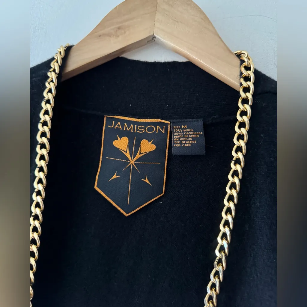 Jamison Black Vintage Cardigan Gold Chain Detail Wool and Cashmere Blend Size M - Image 2