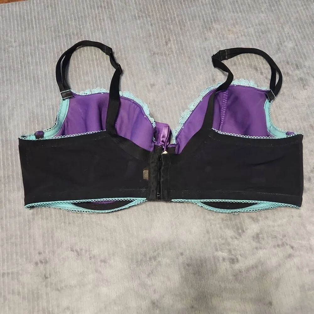 Cacique Lightly Lined French Balconette Bra Black Light Blue Purple Size 42DD - Image 2