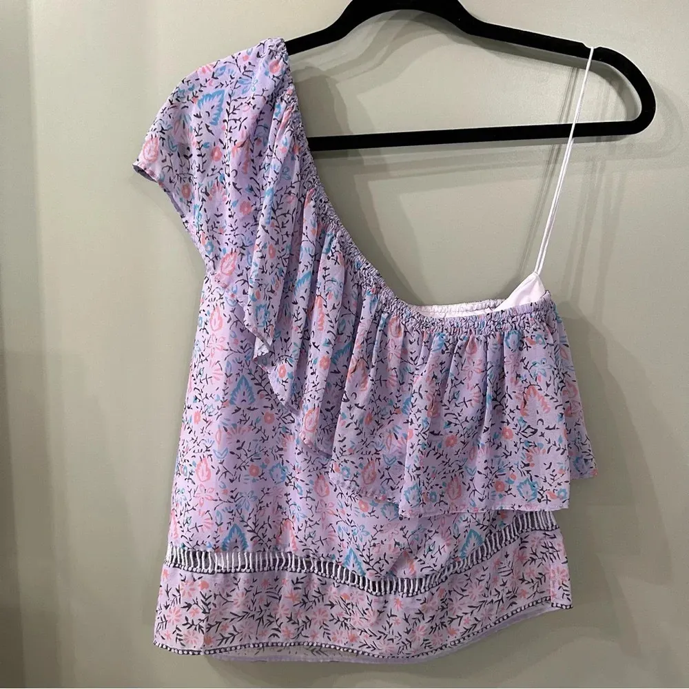 Saylor Janice One Shoulder Top Purple Floral Blouse Size Large - Image 5