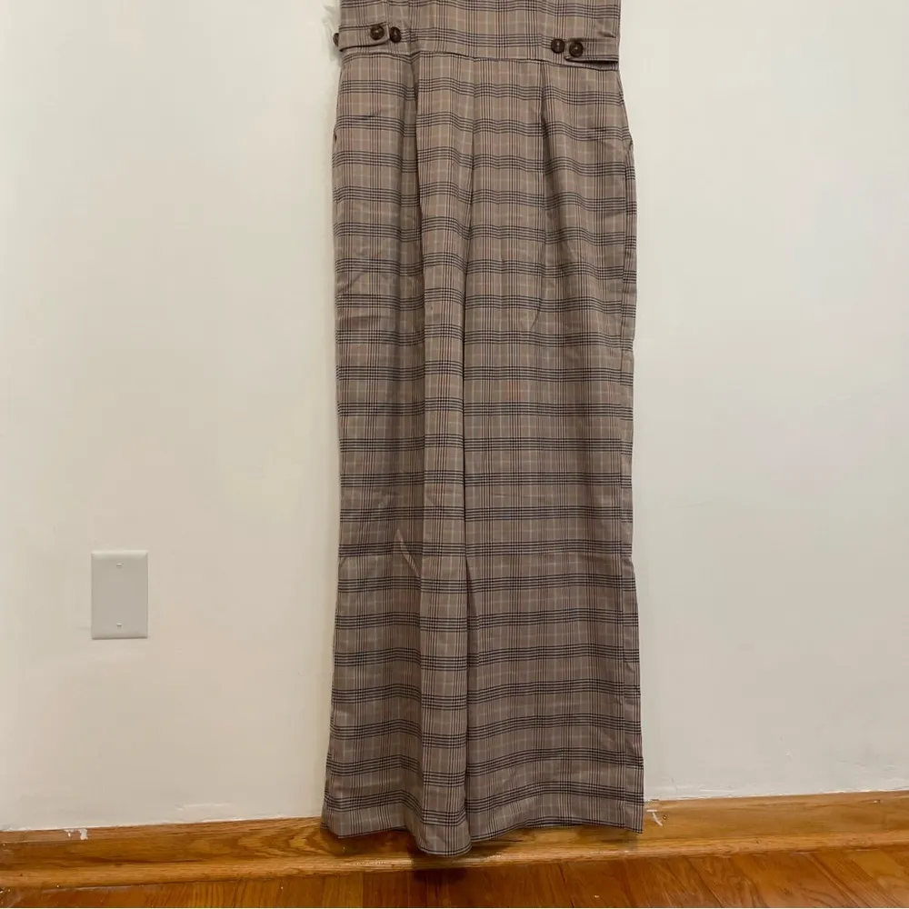 NEW NWT MODCLOTH Plaid Appeal Vest Jumpsuit Tan Brown Blue Sleeveless Retro 70s - Image 14