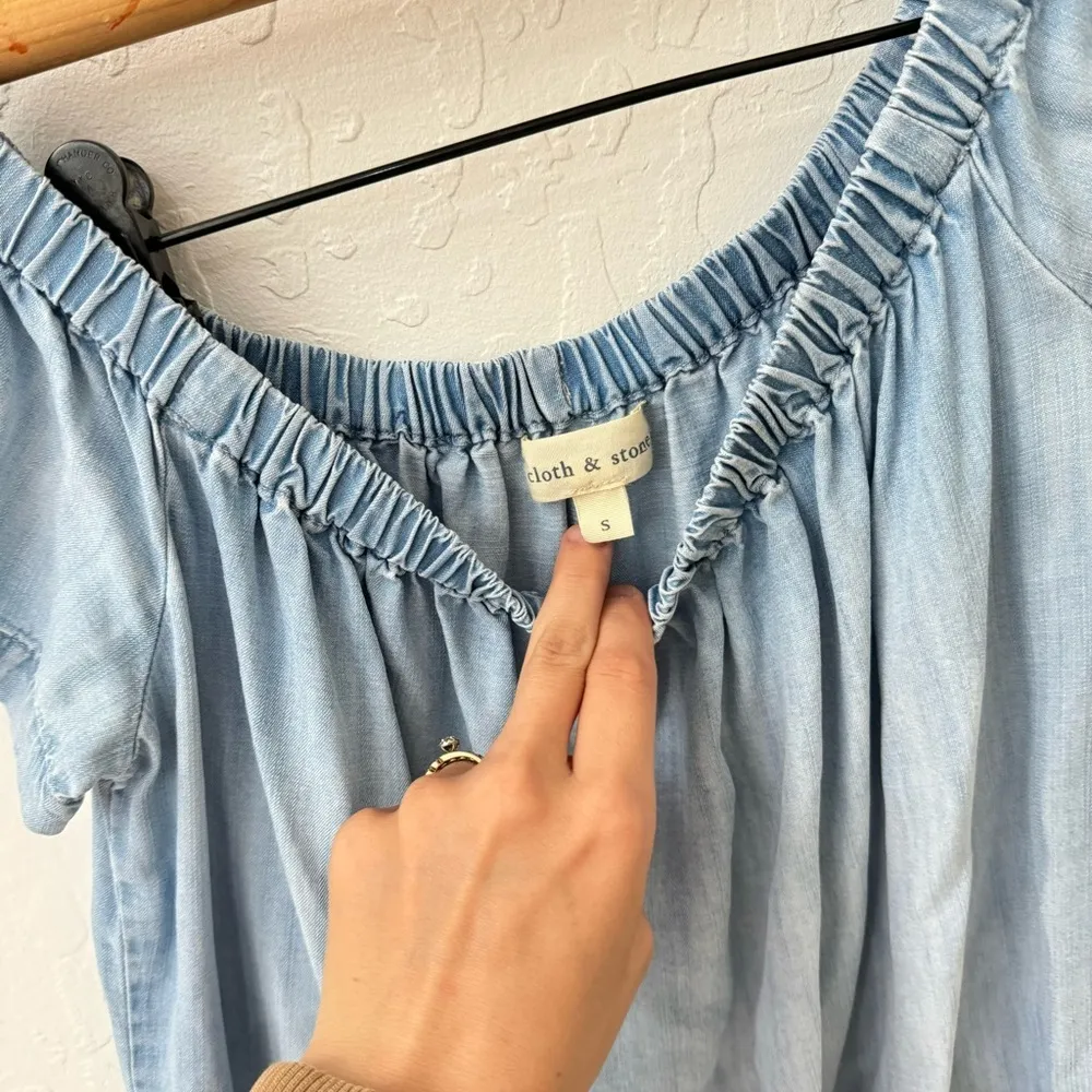 CLOTH & STONE Chambray Tencel Lyocell Off the Shoulder Mini Dress Size Small - Image 7