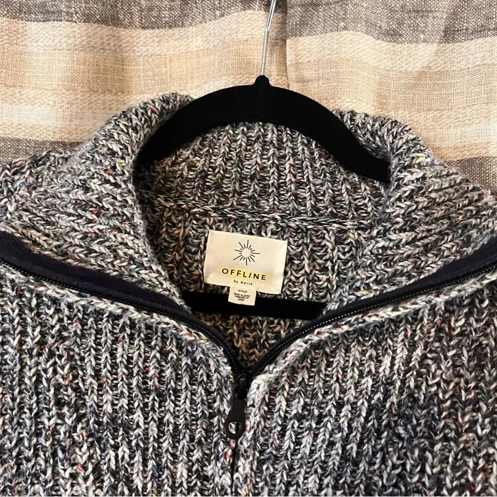 Offline By Aerie‎ Multi Color Marled Knit Quarter Zip Pullover Size Small - Image 4