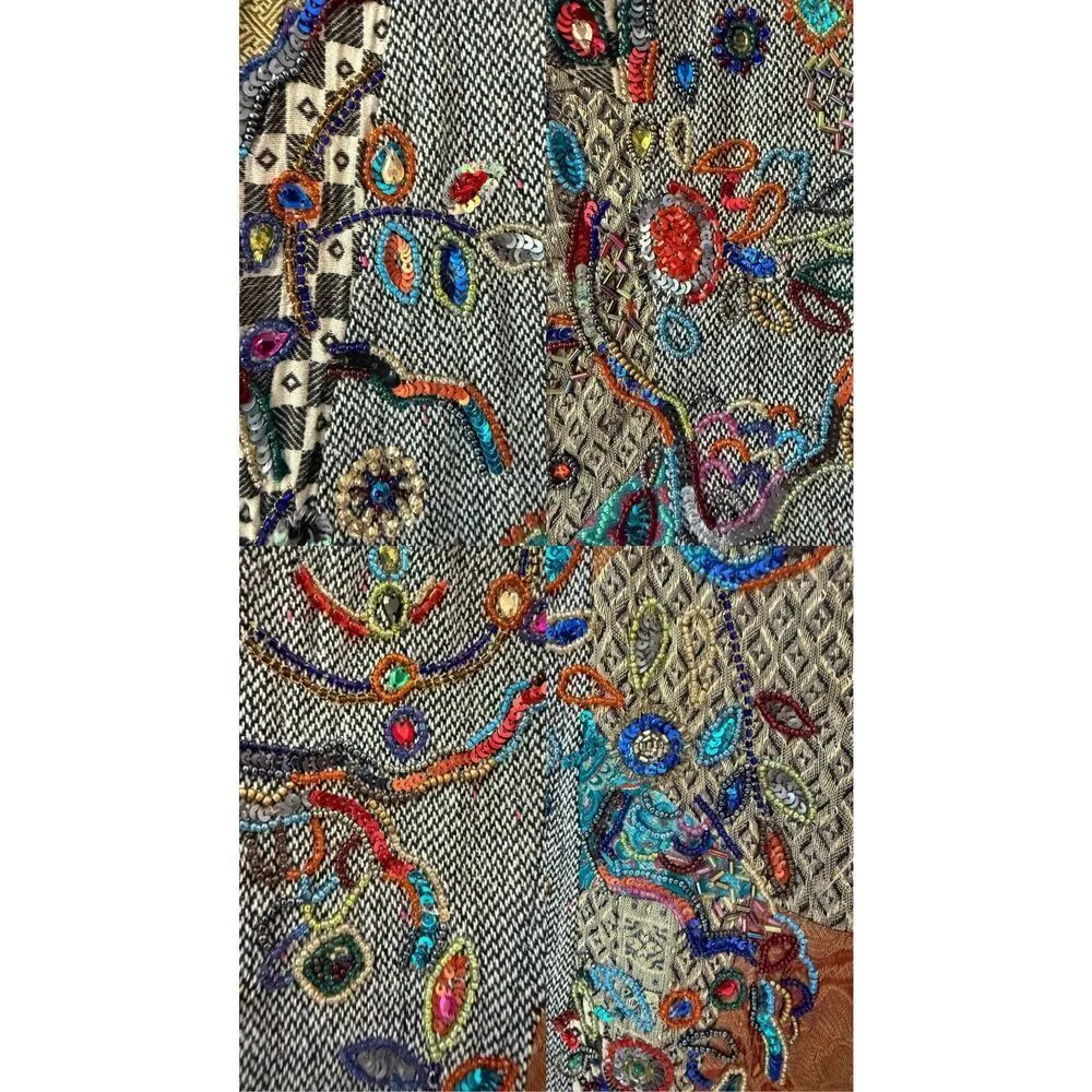 Vintage Chico’s Wool Blend Boho Patchwork Beaded Vest - Image 6