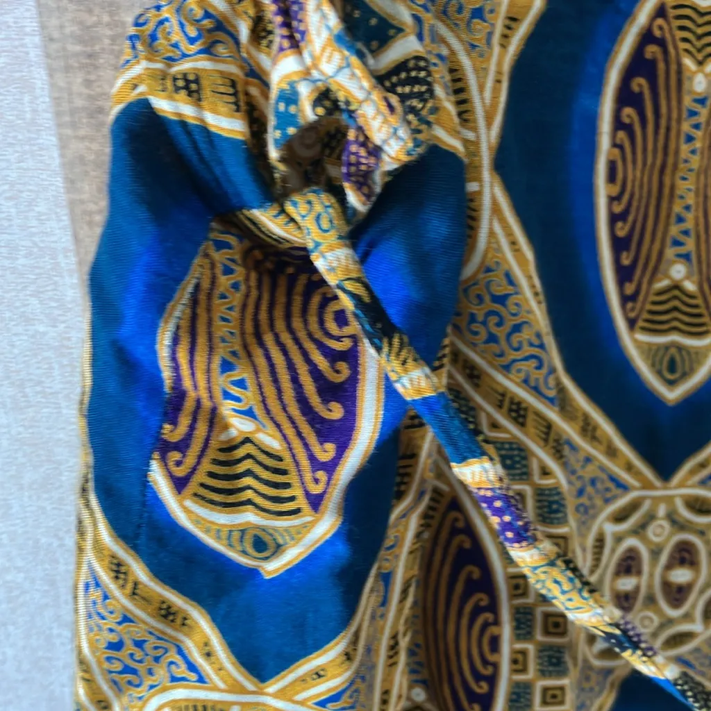 FINAL MARKDOWN Fire Studio Blue and Gold Patterned boho look wrap style skirt 1X - Image 5