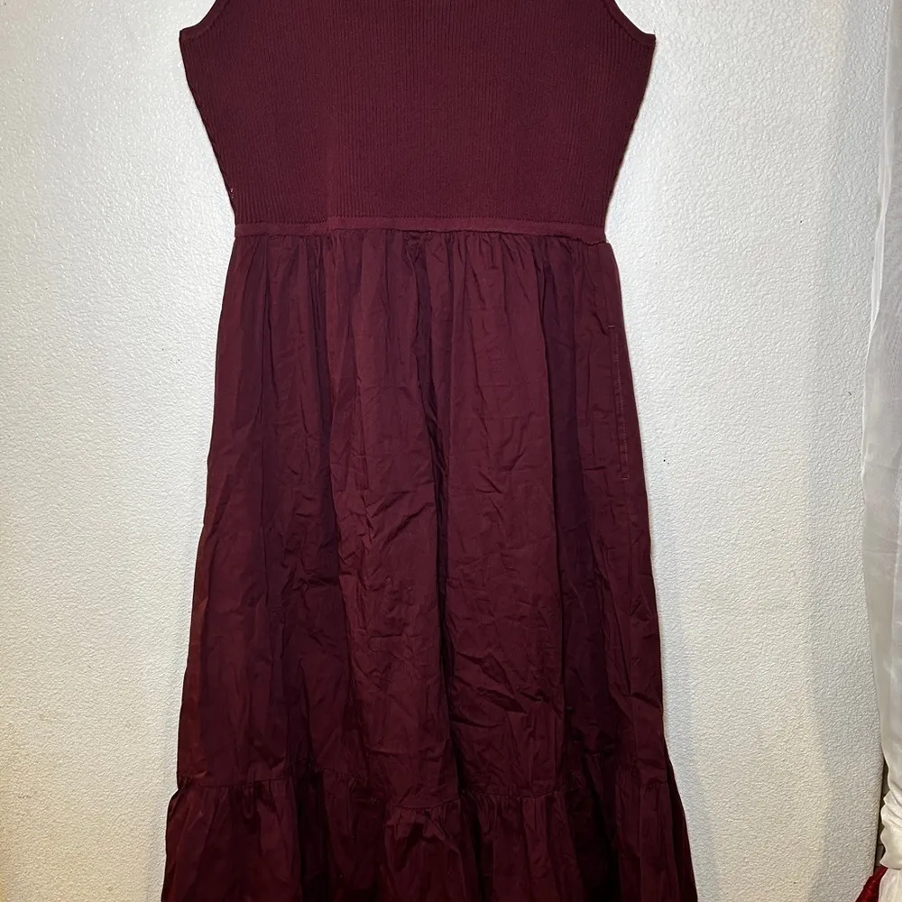 NWT Lane Bryant square neck knit to woven tank dress maroon (14/16)‎ - Image 9