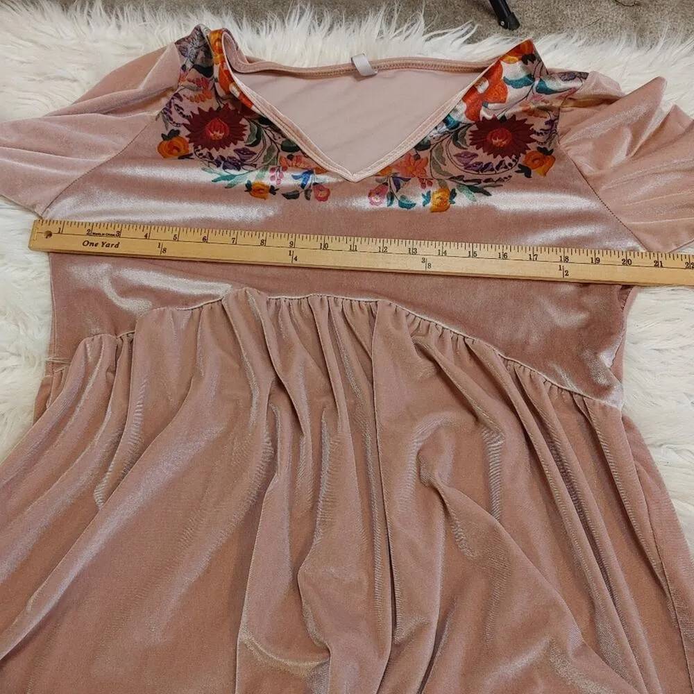 Acting Pro Size Extra Large XL Velvet Soft Pink Floral Blouse Flowy Top Boho - Image 2