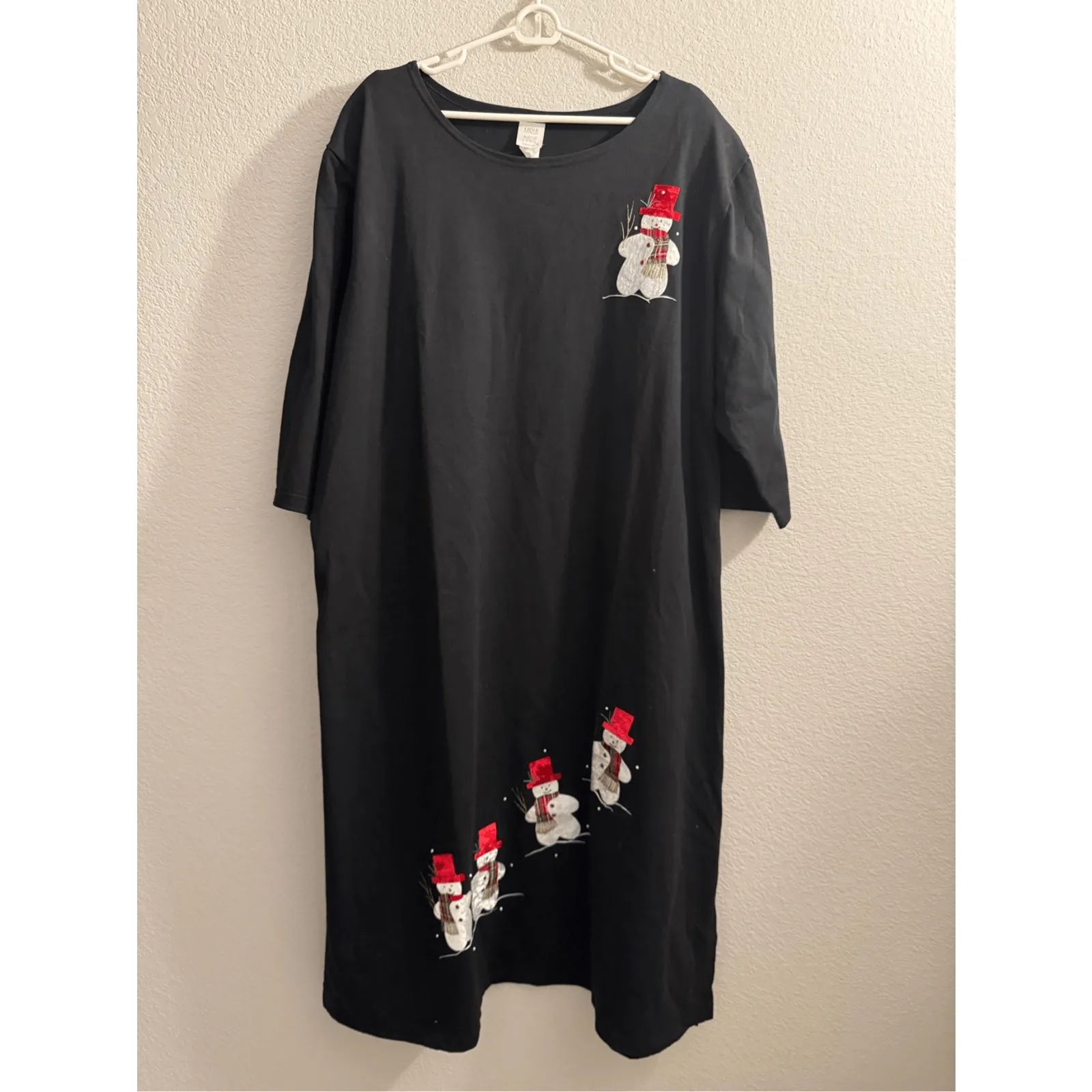 Vintage Karla Marie Applique Snowman Maxi Dress Black Slit Hem Size 2X - Image 3