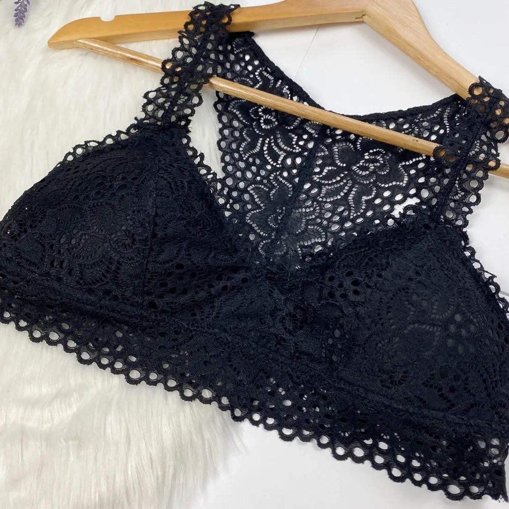 French Affair Women's Floral Lace Bralette Bra Black Size L - Image 3