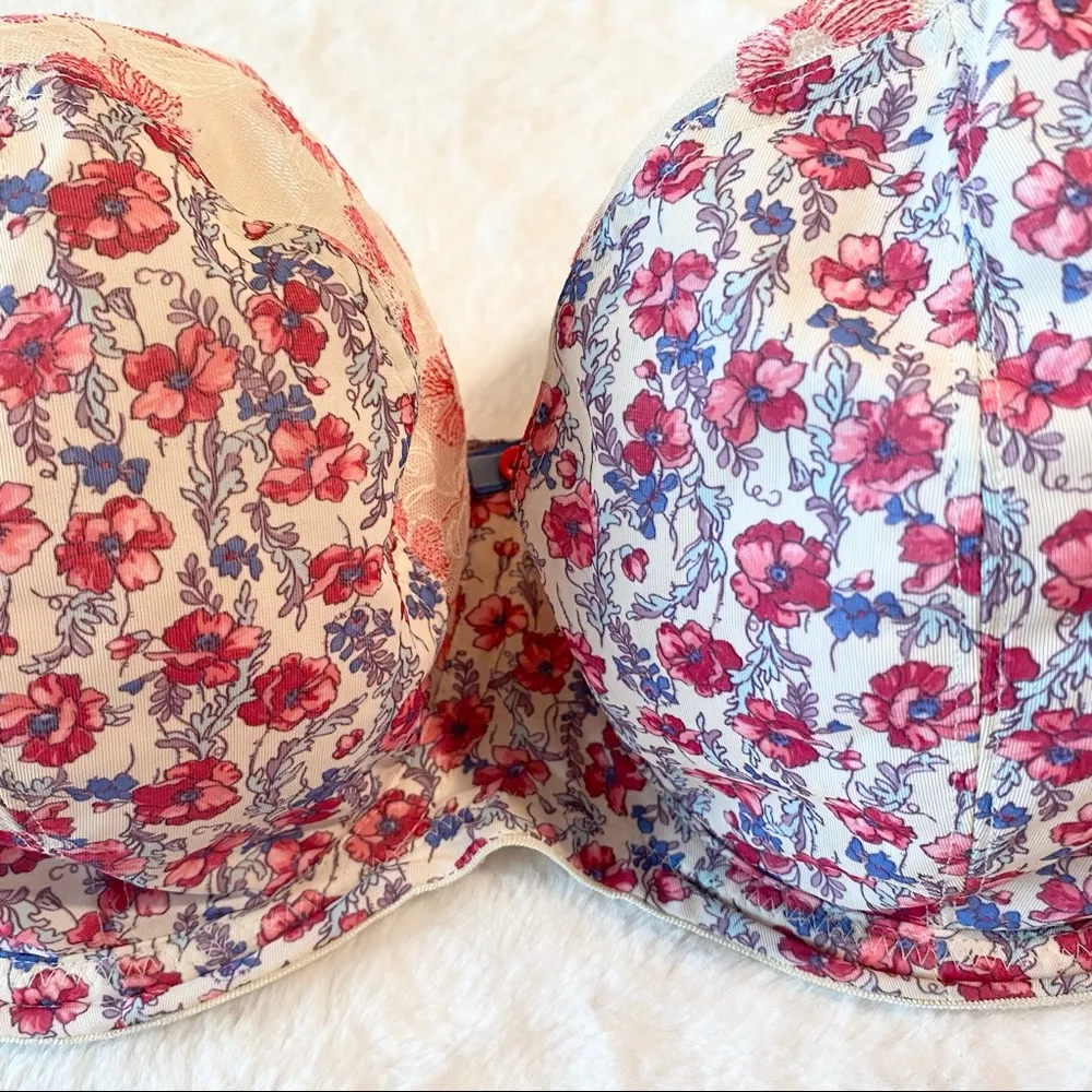 Cleo by Panache Cream & Pink Floral Lace Balconnet Bra Size 28J - Image 4