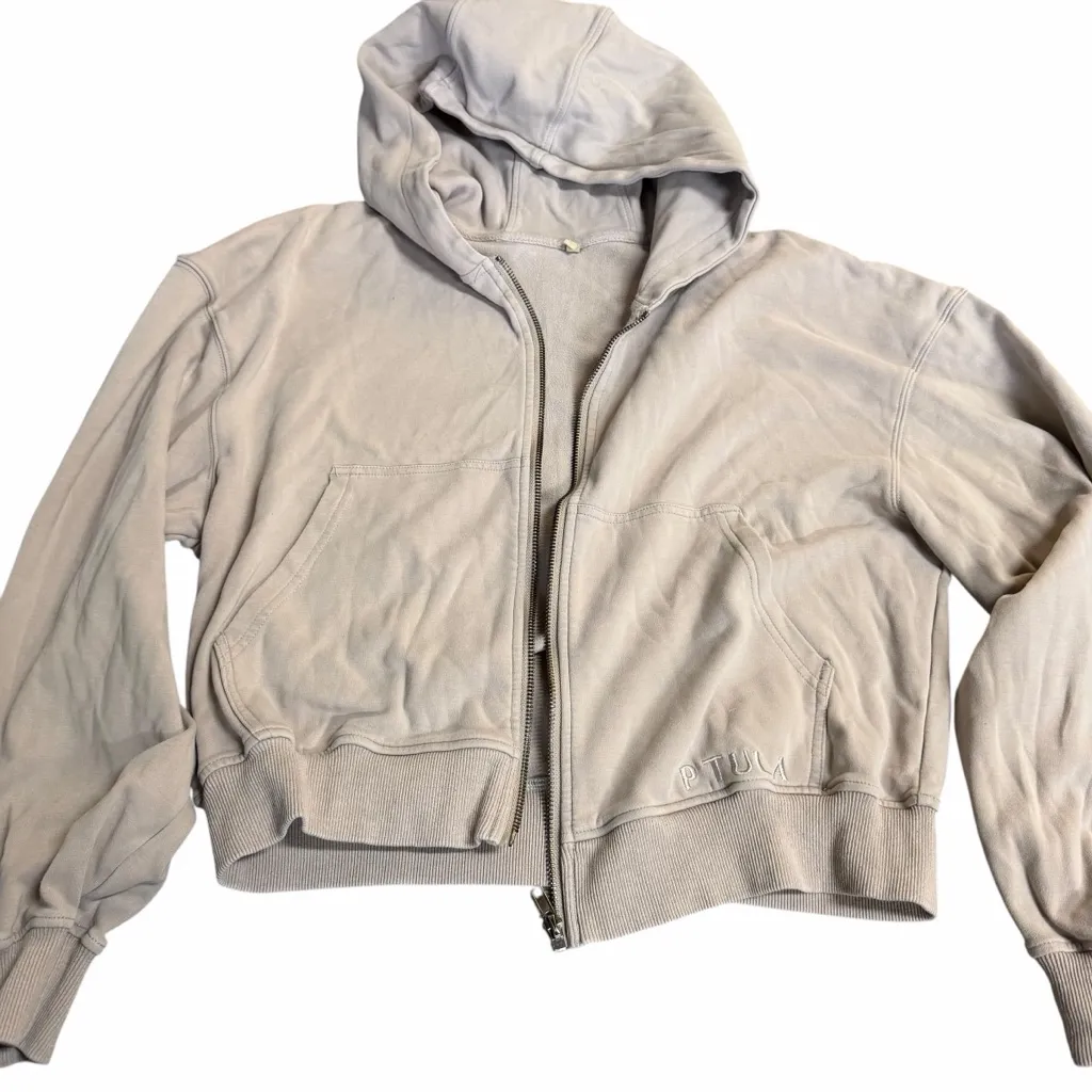 P’tula Tan Cropped Zip Up Hoodie Size Medium - Image 3