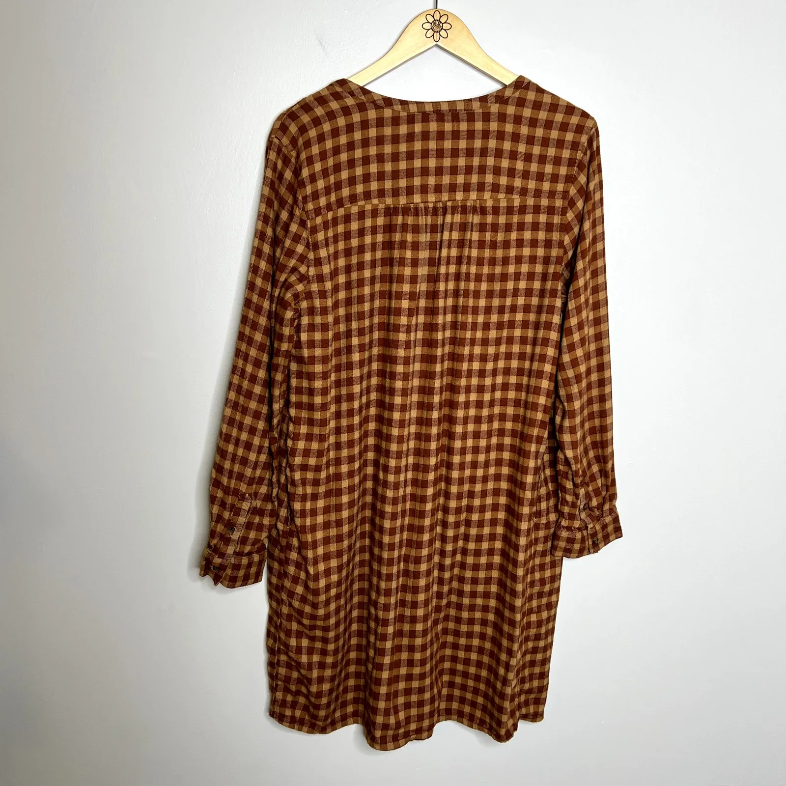Sonoma Orange Plaid Pattern Long Sleeve Peasant Dress - Image 4