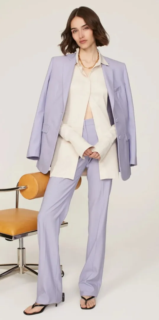 Another Tomorrow Lilac Purple Merino Wool Straight Leg Classic Trouser Pants 10 - Image 1