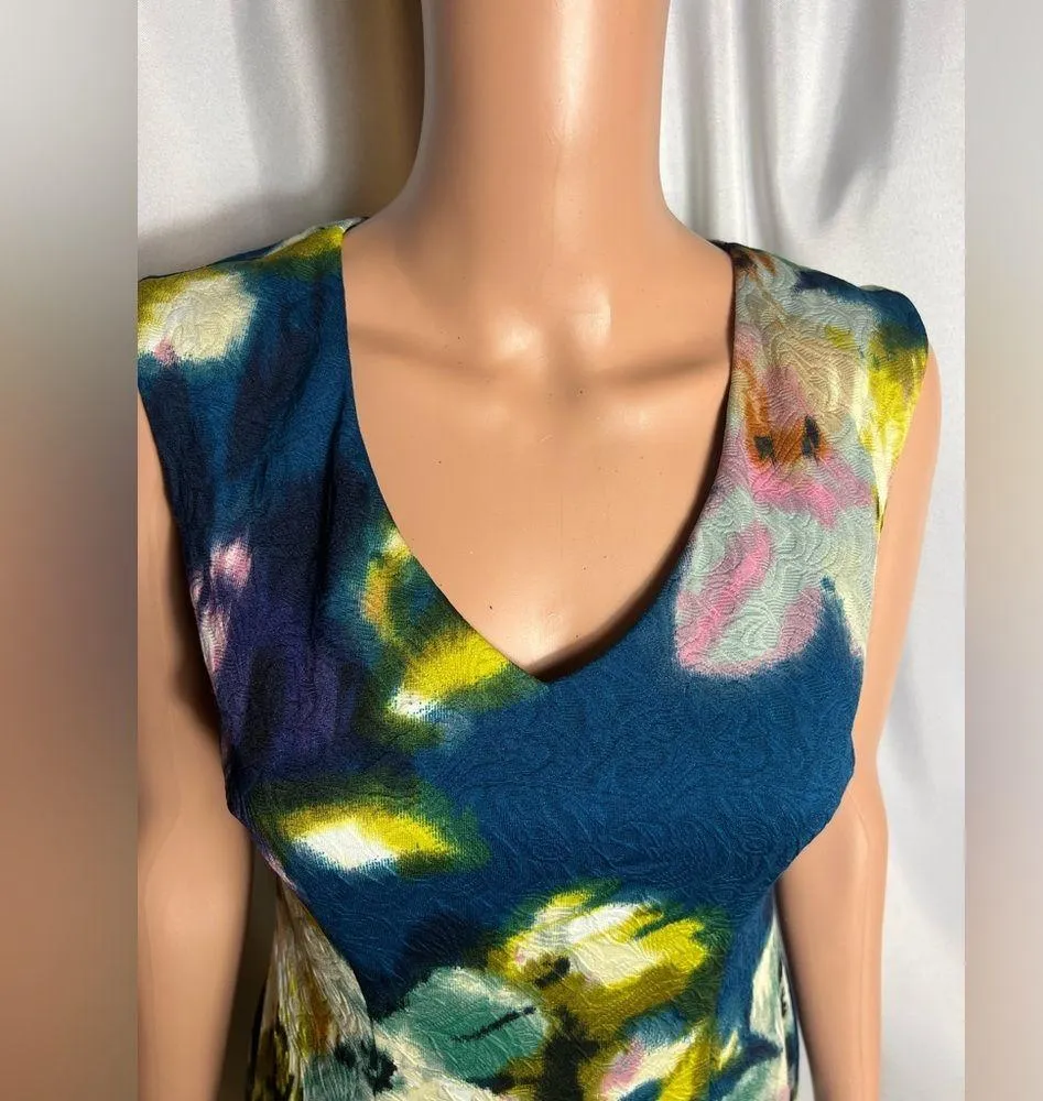 Maggy London Sleeveless Blue Floral Sheath Dress Size 12 EU 38 - Image 2