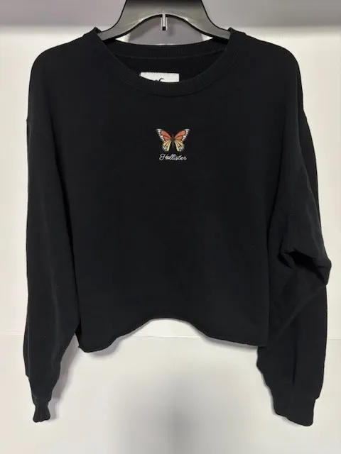 Hollister Black L Cropped Long Sleeve Sweater Butterfly Casual Cozy Whimsygoth - Image 2