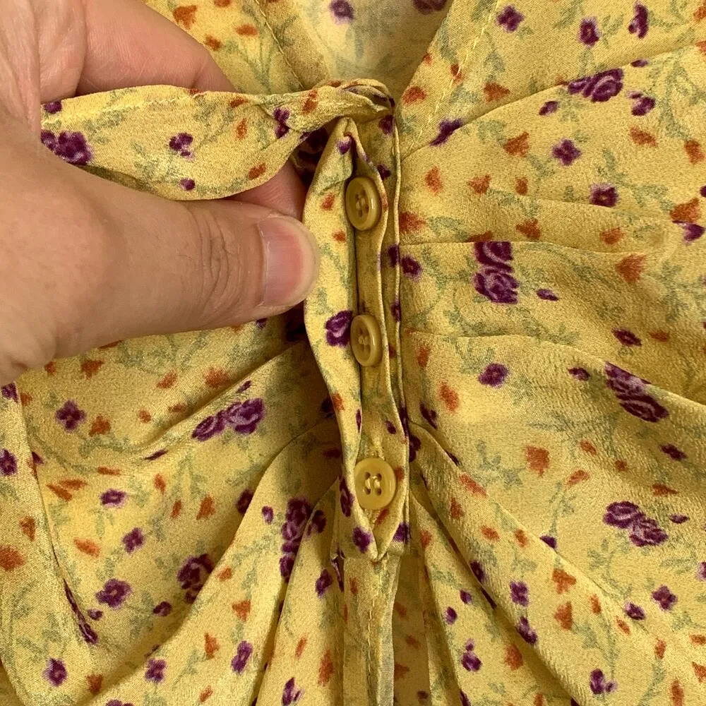 NEW Favorite Daughter Silk Prairie Floral Open Tie Front Top in Yellow Size XL - Image 5