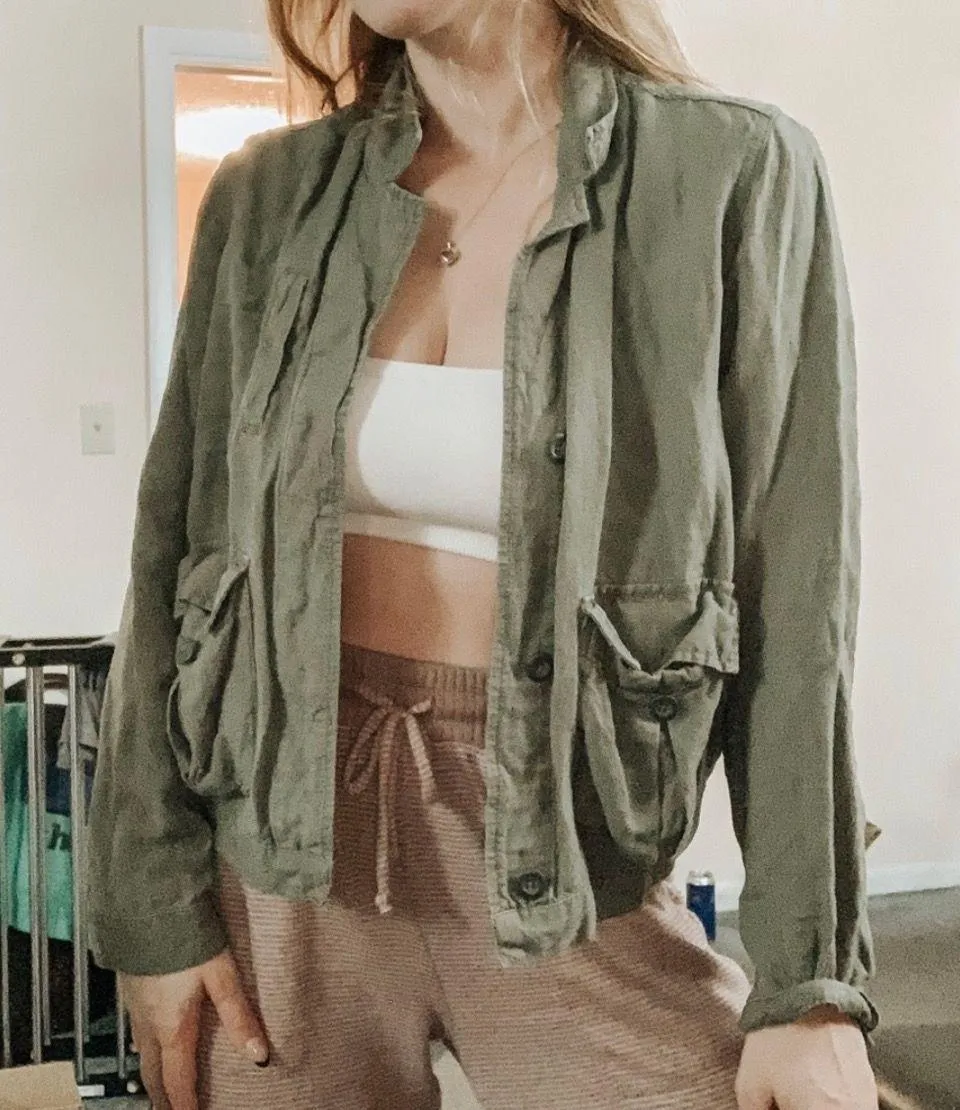 Olive Green linen blend cargo Jacket - Image 3